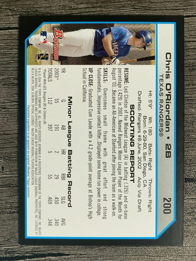 2004 Bowman #200 Chris O'Riordan FY RC