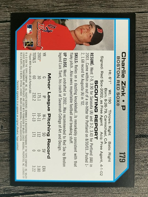 2004 Bowman #179 Charlie Zink FY RC