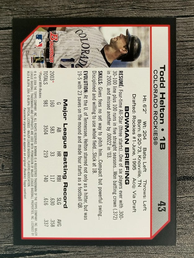 2004 Bowman #43 Todd Helton