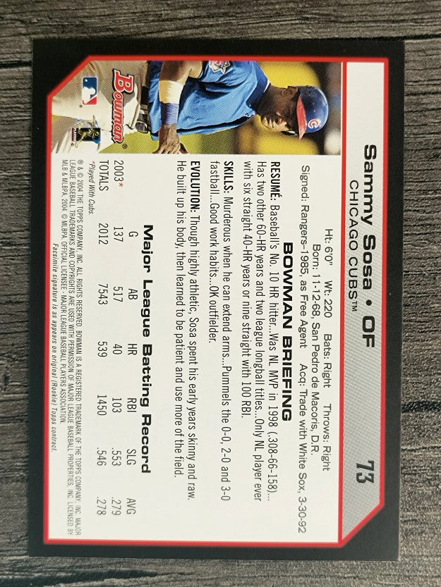 2004 Bowman #73 Sammy Sosa