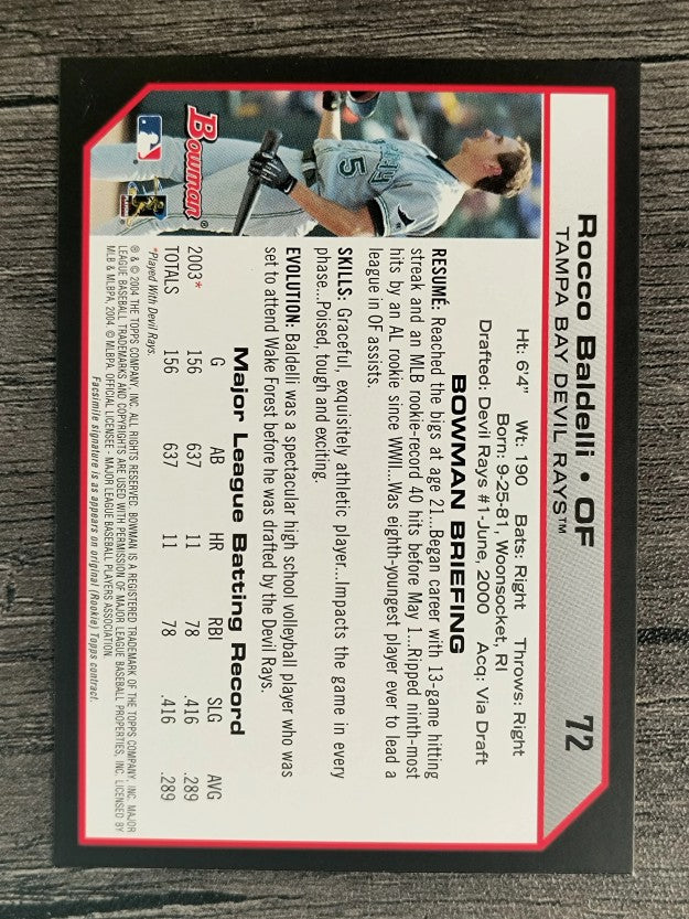 2004 Bowman #72 Rocco Baldelli