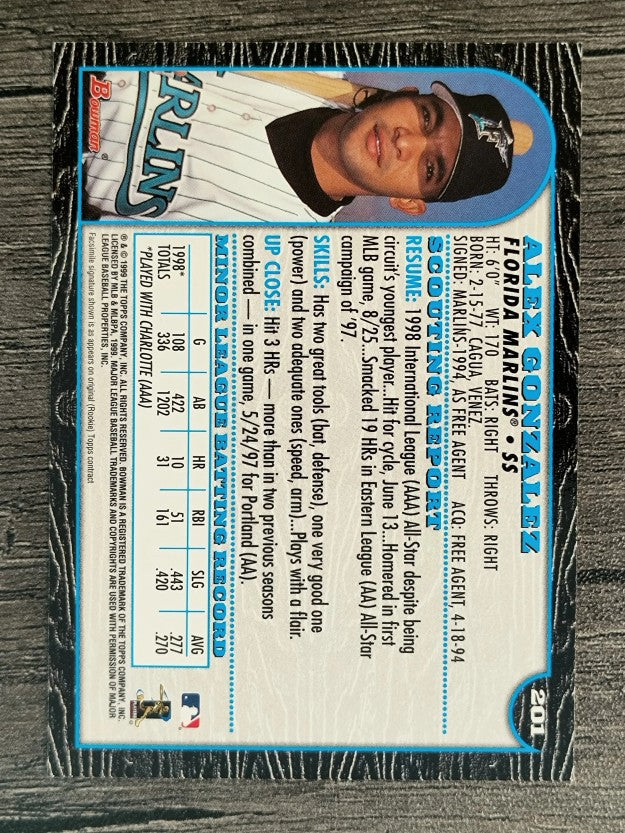 1999 Bowman #201 Alex Gonzalez