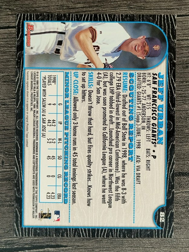 1999 Bowman #82 Jeff Urban RC