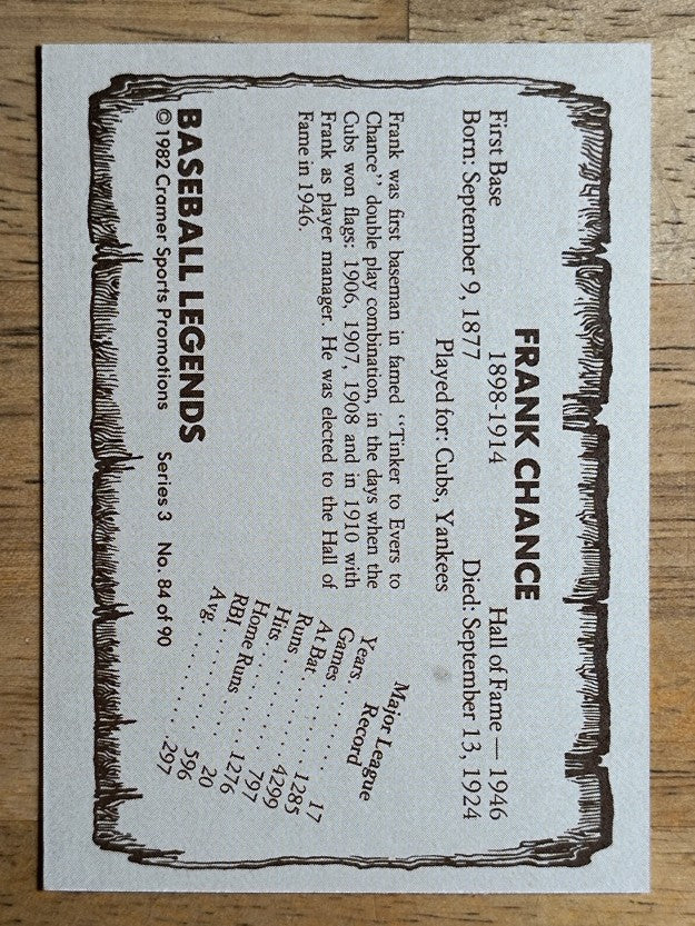 1980-83 Pacific Legends #84 Frank Chance (NMMT)