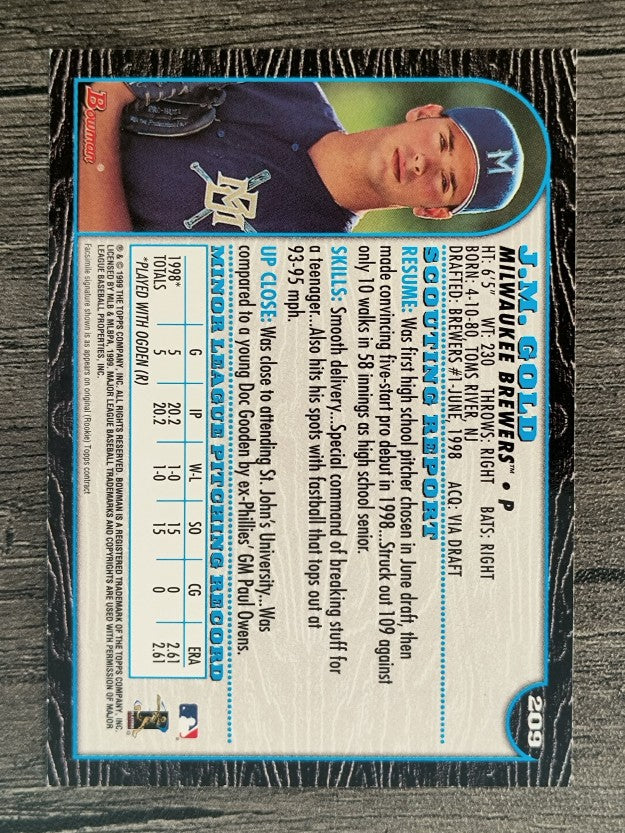 1999 Bowman #209 J.M. Gold RC