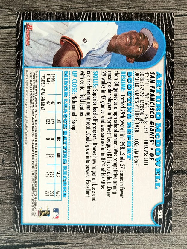 1999 Bowman #91 Arturo McDowell RC