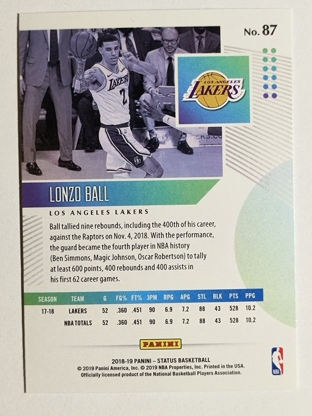 2018-19 Panini Status Aqua #87 Lonzo Ball
