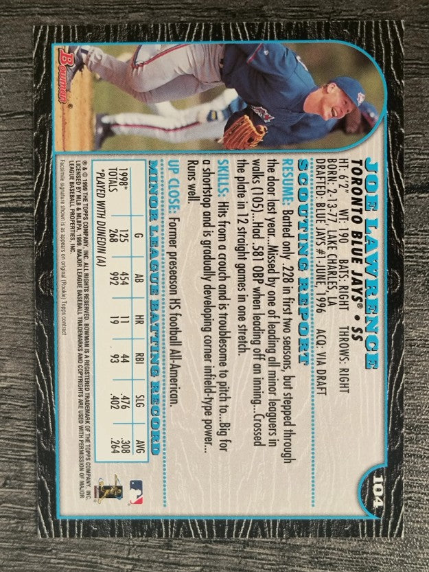1999 Bowman #104 Joe Lawrence