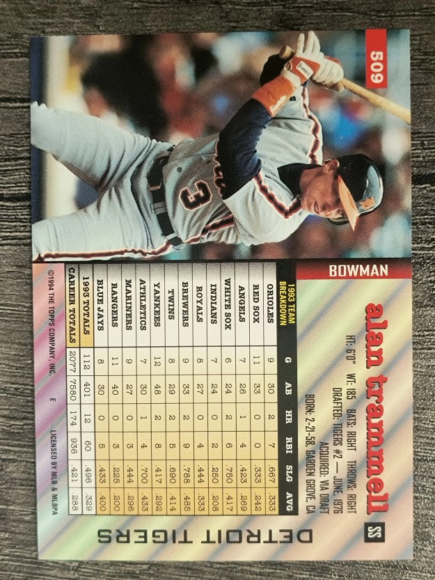 1994 Bowman #509 Alan Trammell