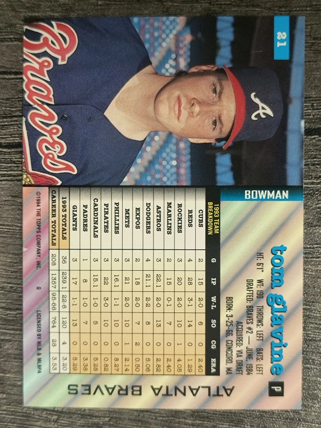 1994 Bowman #21 Tom Glavine
