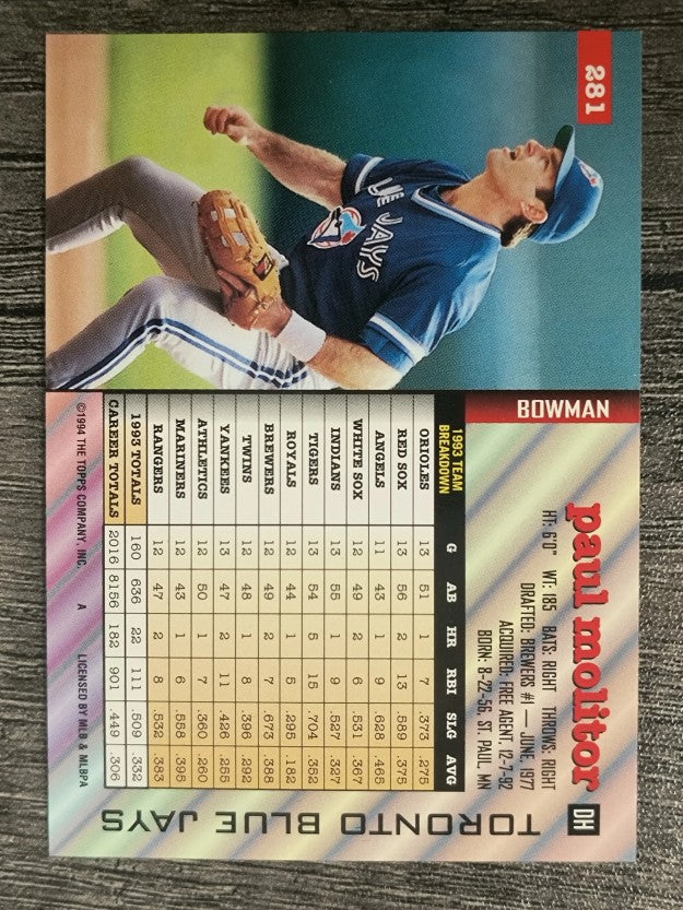 1994 Bowman #281 Paul Molitor