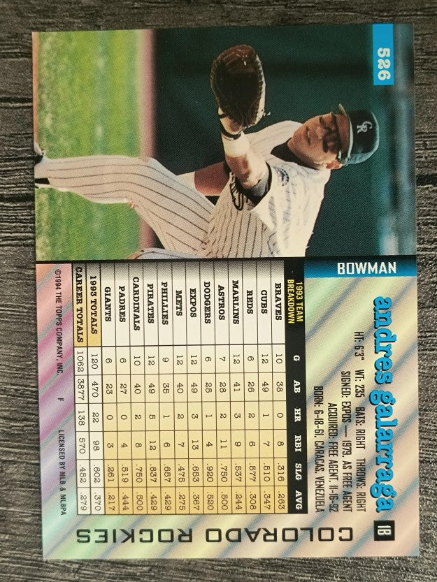 1994 Bowman #526 Andres Galarraga
