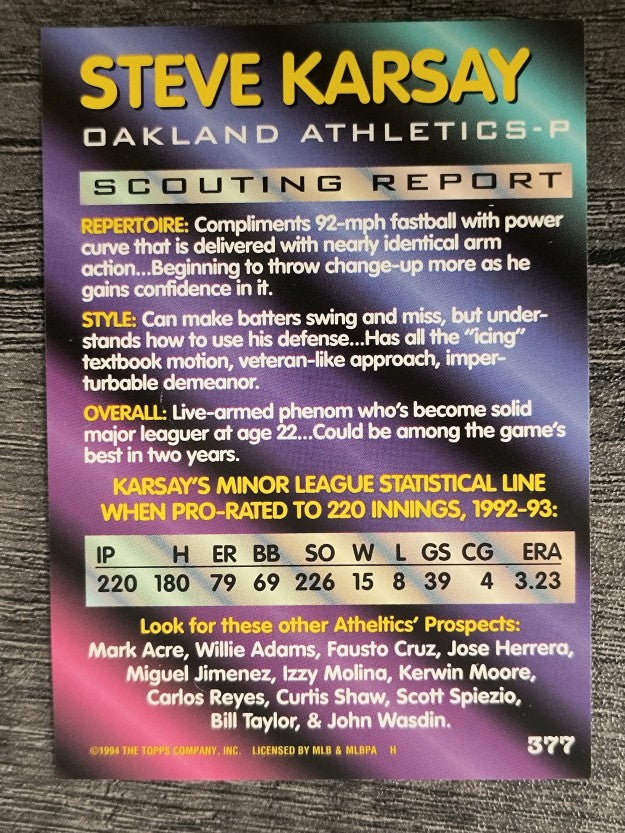 1994 Bowman #377 Steve Karsay FOIL