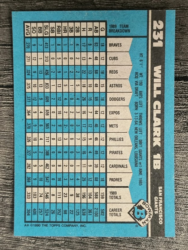 1990 Bowman #231 Will Clark