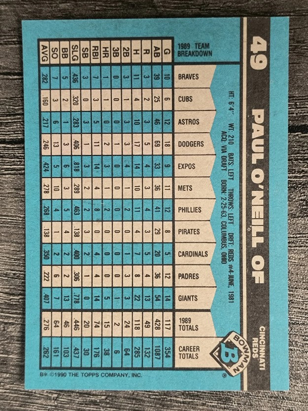 1990 Bowman #49 Paul O'Neill