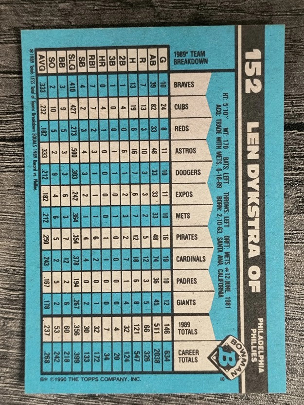 1990 Bowman #152 Len Dykstra
