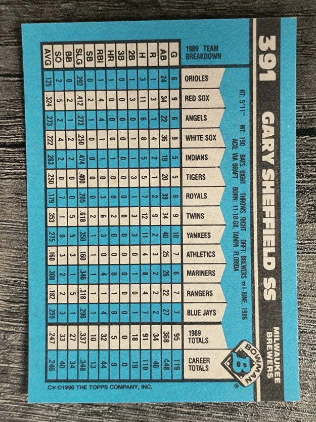1990 Bowman #391 Gary Sheffield
