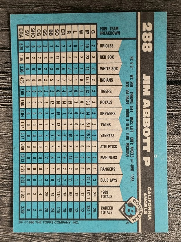 1990 Bowman #288 Jim Abbott