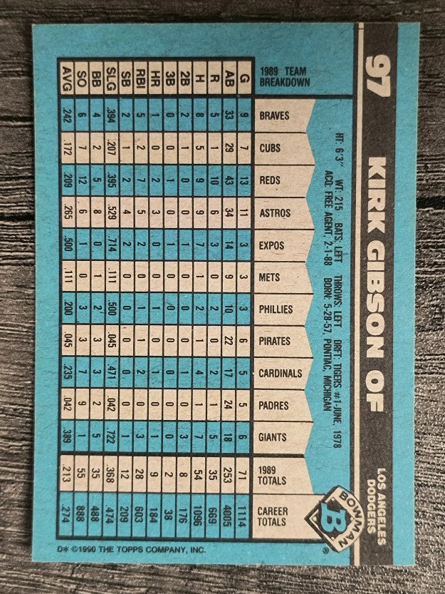 1990 Bowman #97 Kirk Gibson