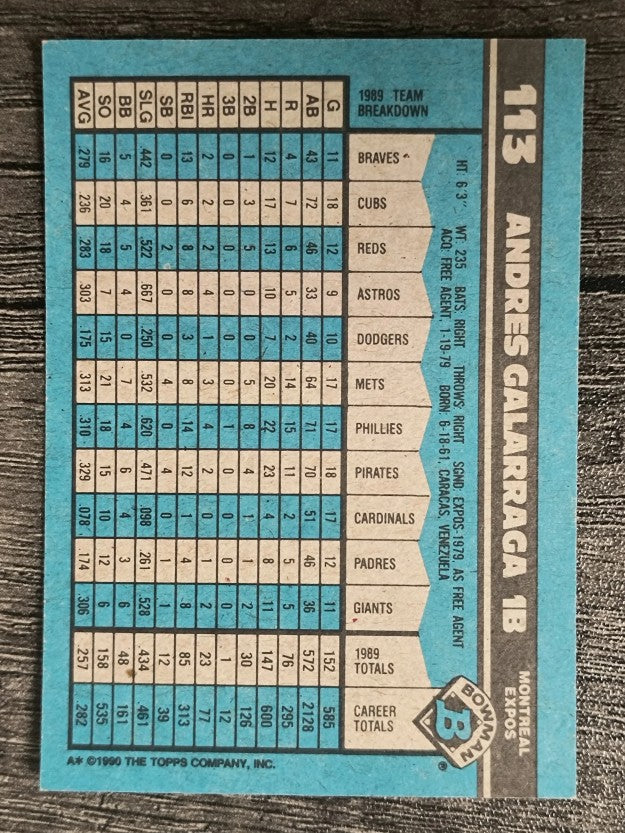 1990 Bowman #113 Andres Galarraga