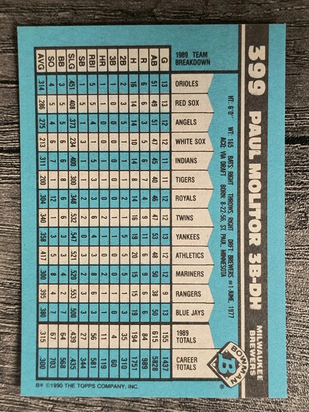 1990 Bowman #399 Paul Molitor