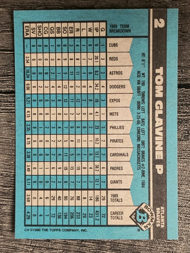 1990 Bowman #2 Tom Glavine