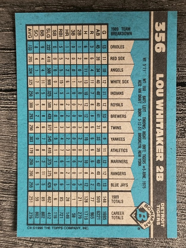 1990 Bowman #356 Lou Whitaker