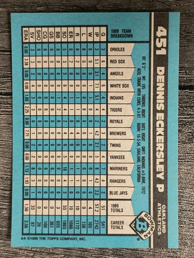 1990 Bowman #451 Dennis Eckersley