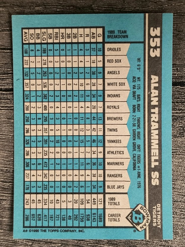 1990 Bowman #353 Alan Trammell