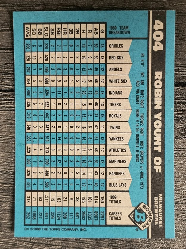 1990 Bowman #404 Robin Yount