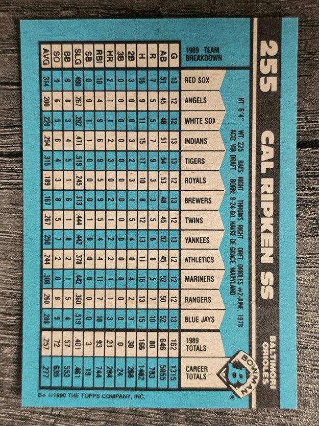 1990 Bowman #255 Cal Ripken
