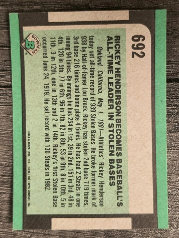 1991 Bowman #692 Rickey Henderson RB