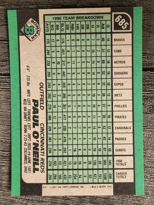 1991 Bowman #685 Paul O'Neill