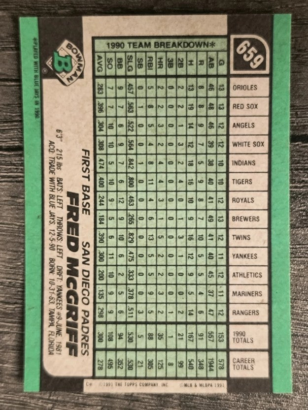 1991 Bowman #659 Fred McGriff
