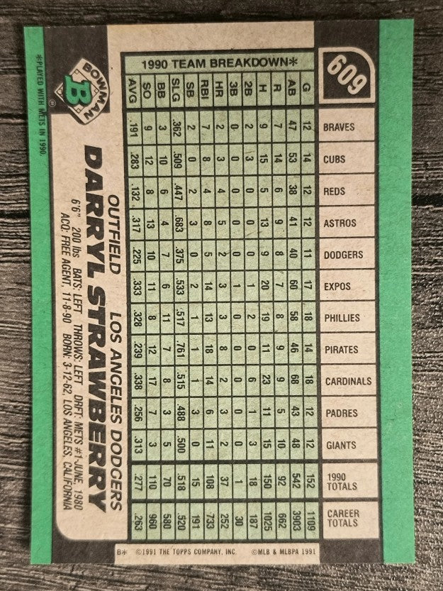 1991 Bowman #609 Darryl Strawberry