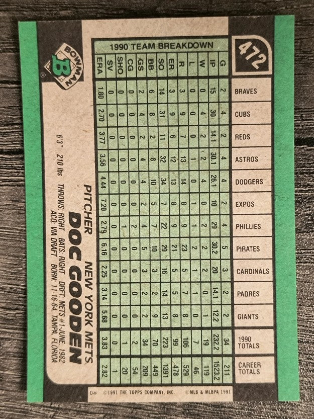 1991 Bowman #472 Dwight Gooden
