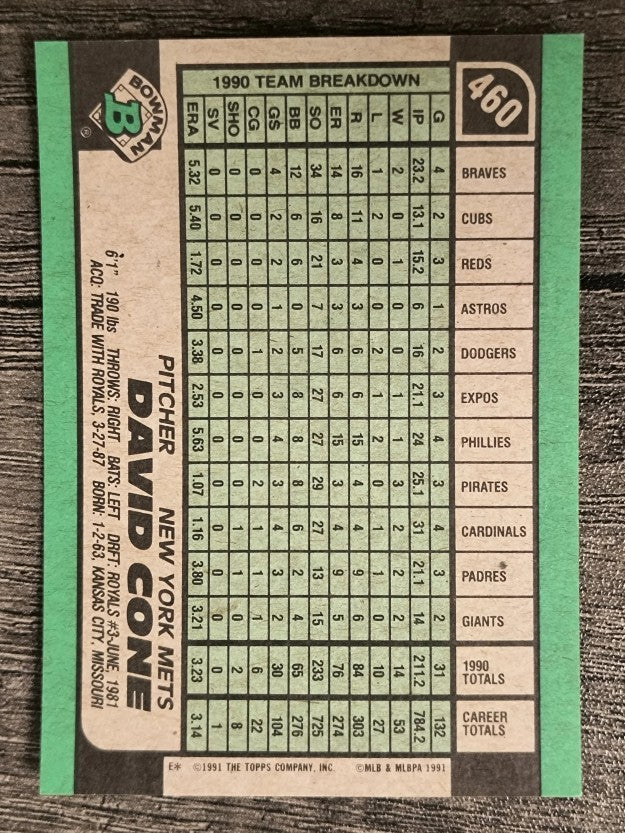 1991 Bowman #460 David Cone