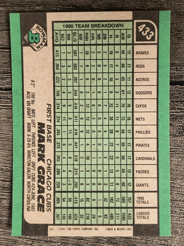 1991 Bowman #433 Mark Grace