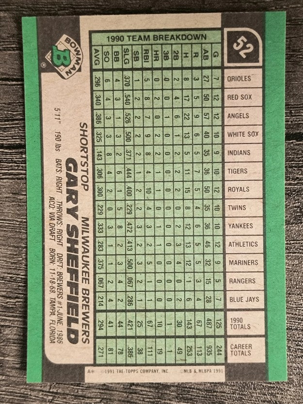 1991 Bowman #52 Gary Sheffield