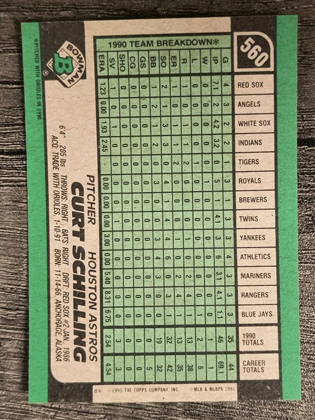 1991 Bowman #560 Curt Schilling