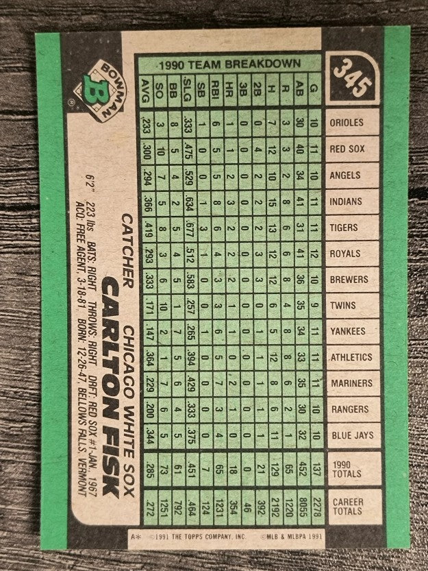 1991 Bowman #345 Carlton Fisk