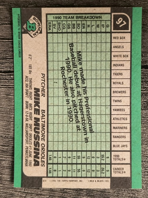 1991 Bowman #97 Mike Mussina RC