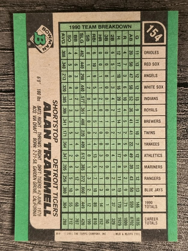 1991 Bowman #154 Alan Trammell