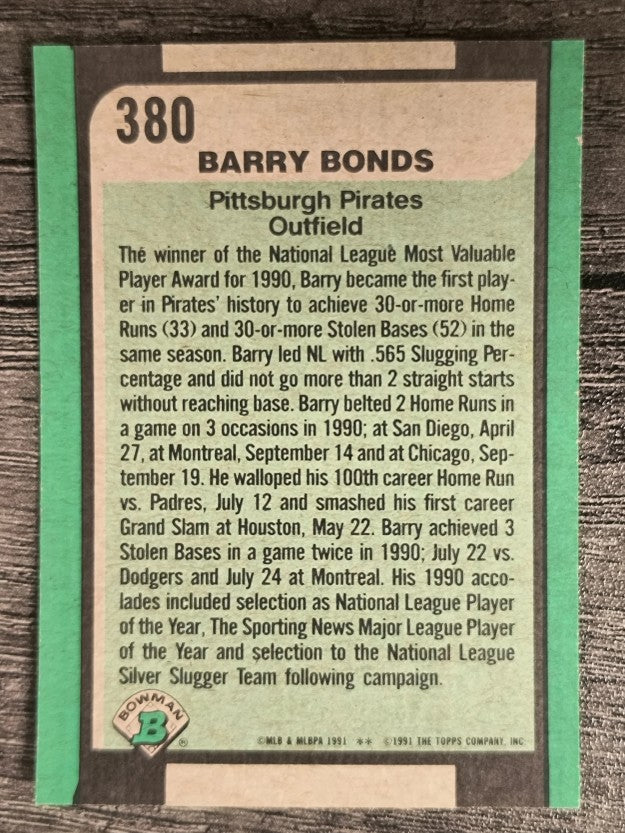 1991 Bowman #380 Barry Bonds SLUG