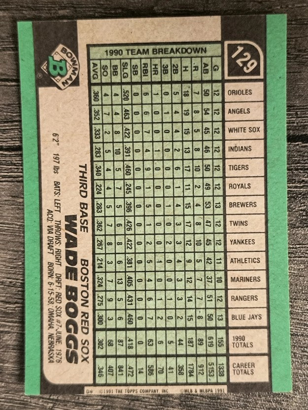 1991 Bowman #129 Wade Boggs
