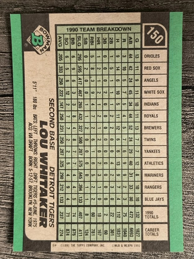 1991 Bowman #150 Lou Whitaker