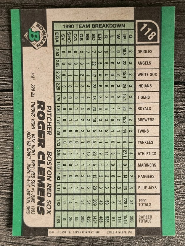 1991 Bowman #118 Roger Clemens