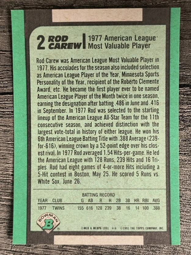 1991 Bowman #2 Rod Carew II