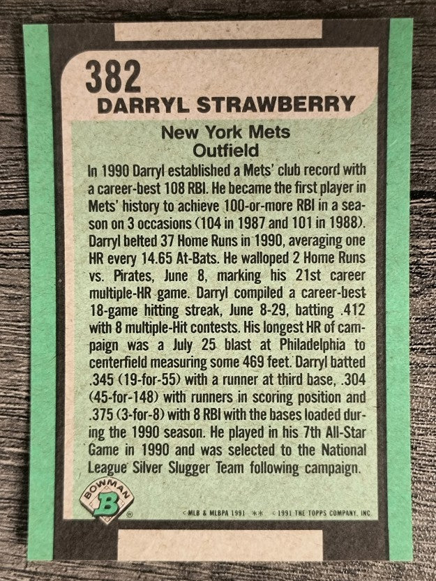 1991 Bowman #382 Darryl Strawberry SLUG