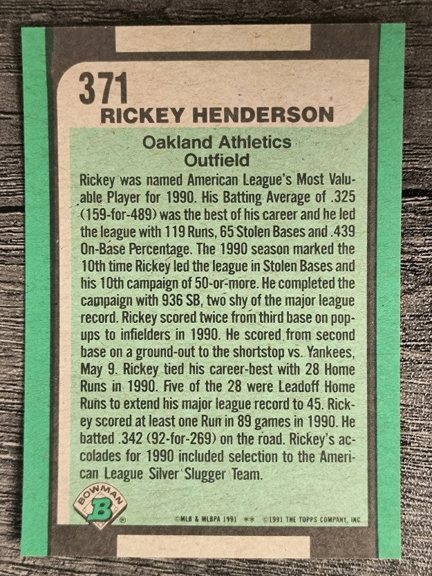 1991 Bowman #371 Rickey Henderson SLUG